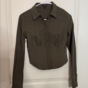 Express XS Olive Green Women's Button-Up Corset shirt